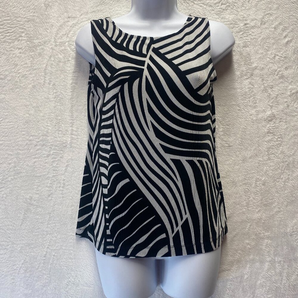 Travelers By Chico's Tank Top Womens‎ 0 Black White Zebra Print Stretch Preppy